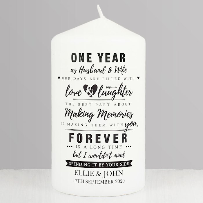 Personalised Typography Anniversary Pillar Candle