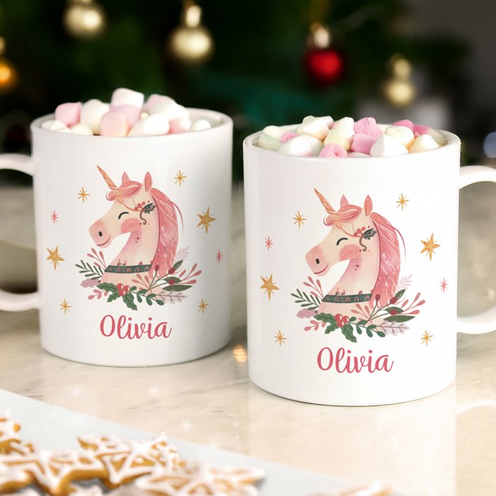 Personalised Unicorn Christmas Plastic Mug