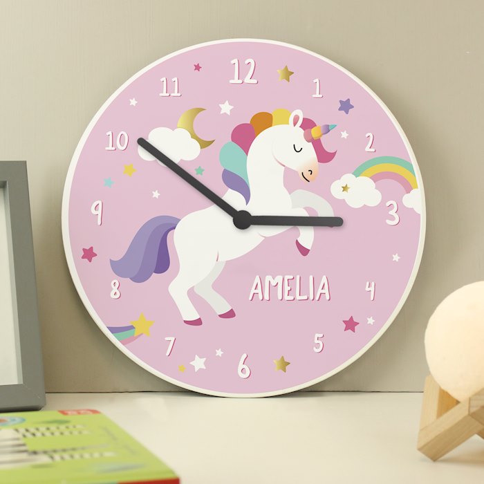 Personalised Unicorn Wooden Childrens Clock