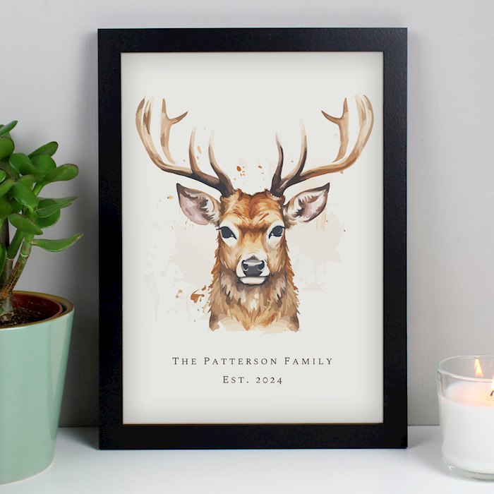 Personalised Watercolour Stag A4 Framed Print