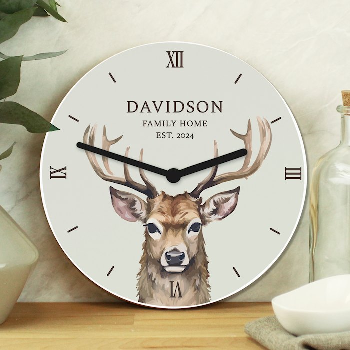 Personalised Watercolour Stag Wooden Clock