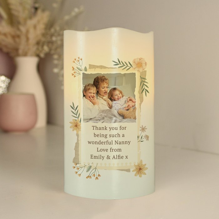 Personalised Wild Flowers Photo Upload LED Candle