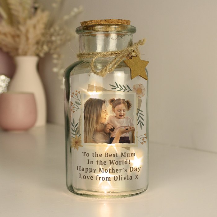 Personalised Wild Flowers Photo Upload LED Light Up Jar