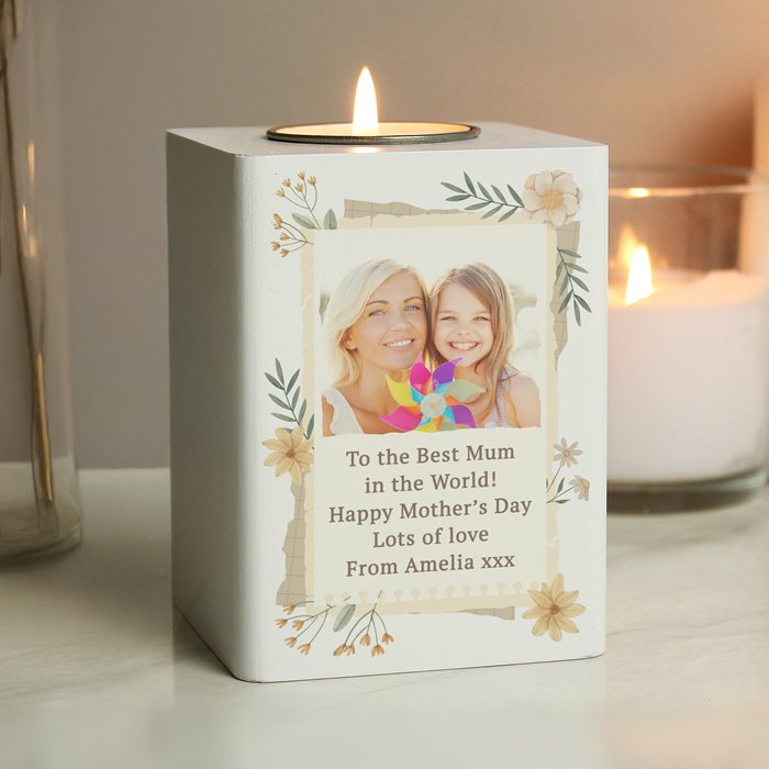 Personalised Wild Flowers Photo Upload Tealight Holder