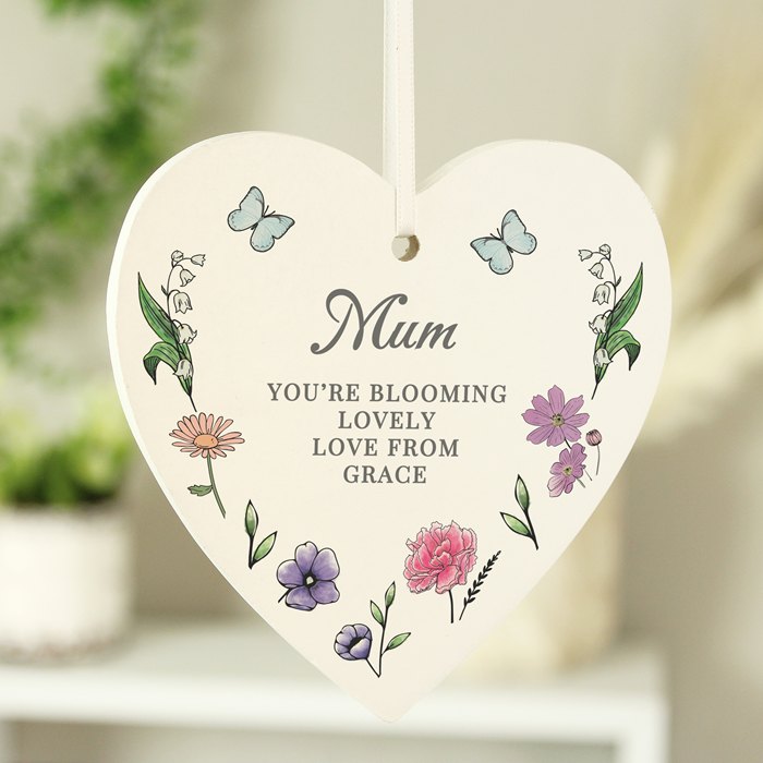 Personalised Wild Flowers Wooden Heart