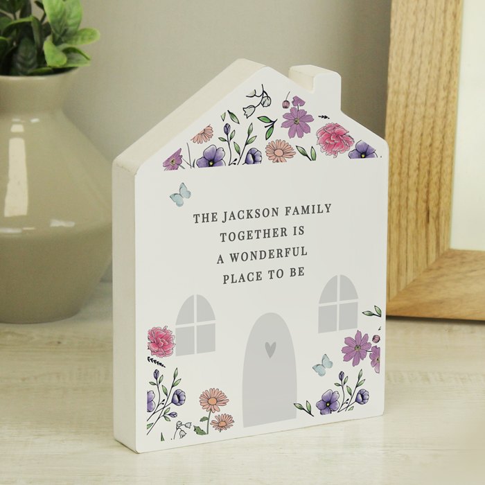 Personalised Wild Flowers Wooden House Ornament