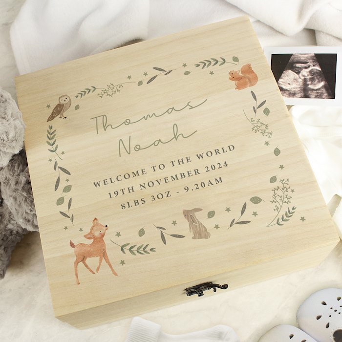 Personalised Woodland Animal Large Wooden Keepsake Box