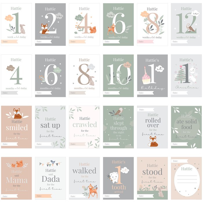 Personalised Woodland Animals Baby Milestone Cards | SpecialMoment.co.uk