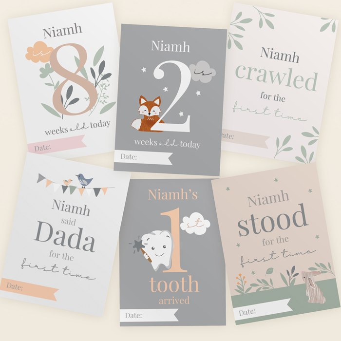 Personalised Woodland Animals Baby Milestone Cards | SpecialMoment.co.uk
