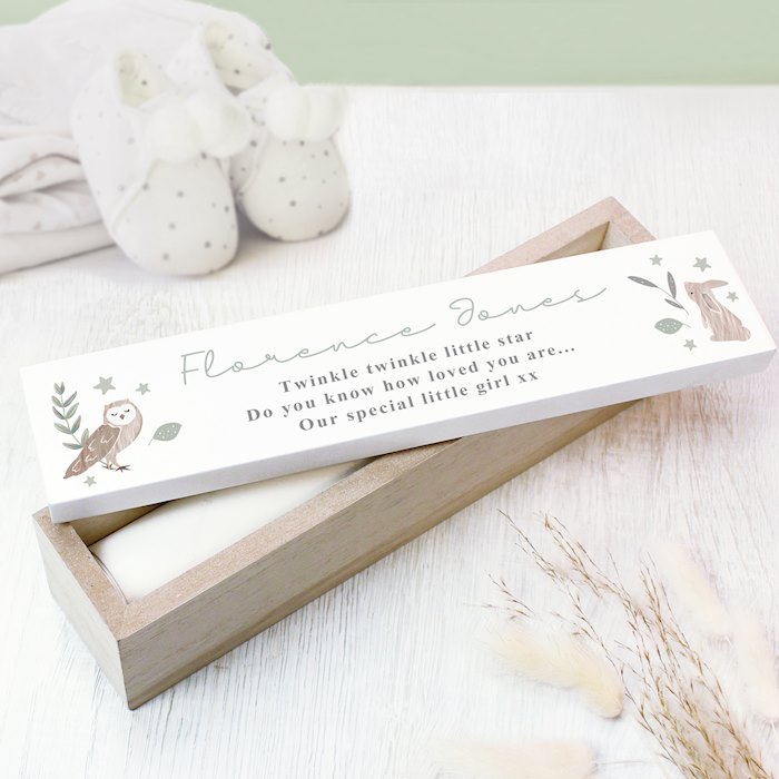 Personalised Woodland Animals Wooden Birth Certificate Holder