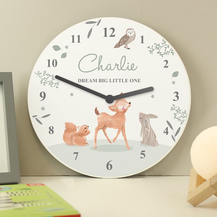 Personalised Woodland Animals Wooden Nursery Clock