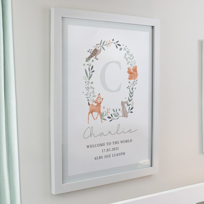 Personalised Woodland Initial White Poster Frame | SpecialMoment.co.uk