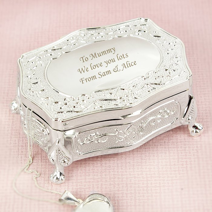 Personalised Silver Finish Small Antique Trinket Box