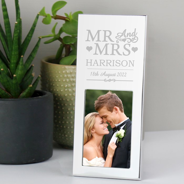 Personalised Small Silver Mr & Mrs 2x3 Photo Frame