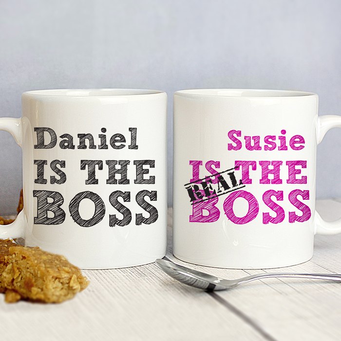 Personalised The Real Boss Sketch Mug Set