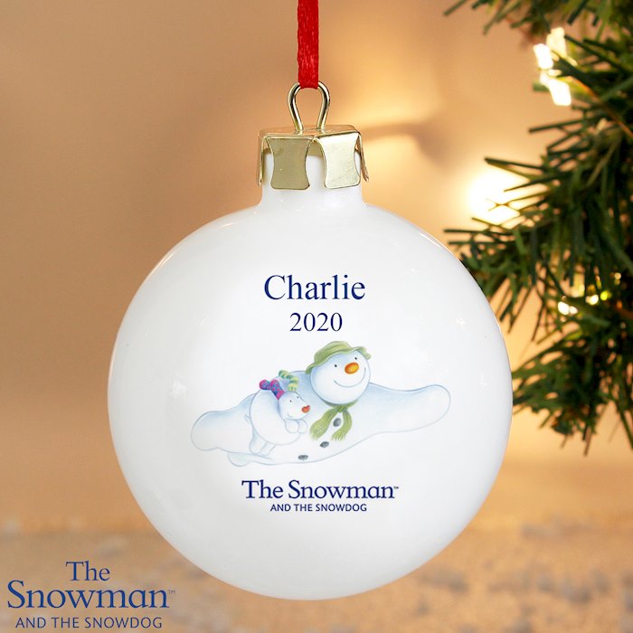 Personalised The Snowman and the Snowdog Flying Bauble