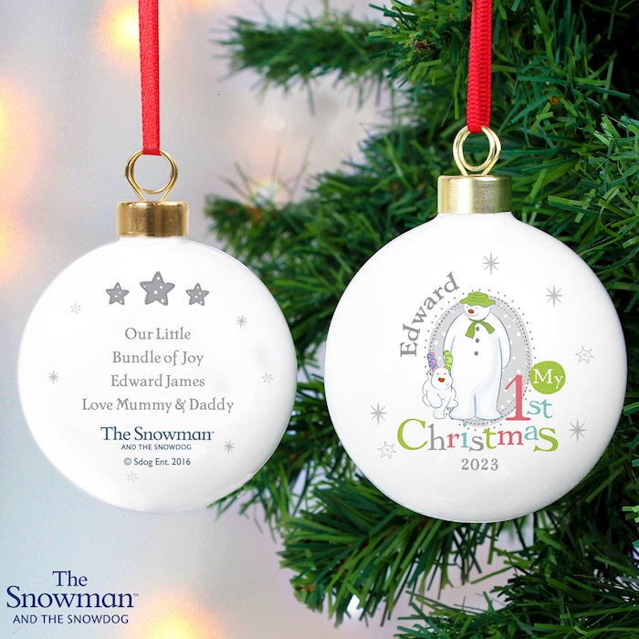 Personalised The Snowman and the Snowdog My 1st Christmas Bauble