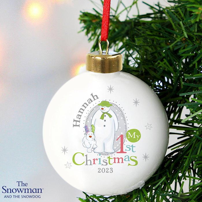 Personalised Cute Snowman Christmas Tree Decoration Ornament Bauble with name 