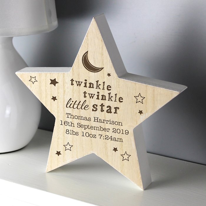 Personalised Twinkle Twinkle Rustic Wooden Star Decoration ...