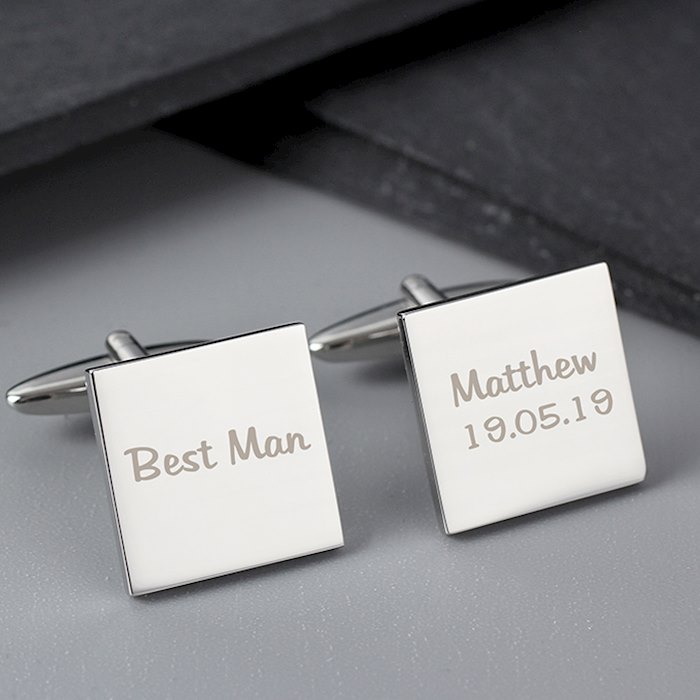 Personalised Wedding Role Square Cufflinks -1 line