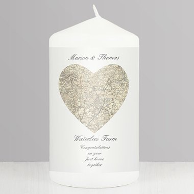 Personalised 1896 - 1904 Revised New Heart Map Pillar Candle