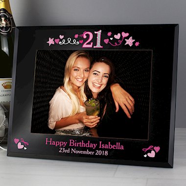 Personalised 21st Birthday Black Glass 7x5 Photo Frame