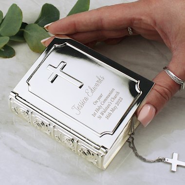 Personalised Bible Trinket Box, Christening/Holy Communion Gift