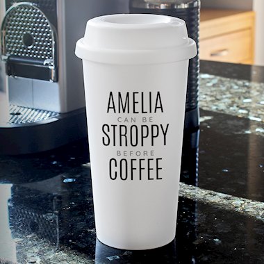 Personalised Black Text Slogan Insulated Reusable Eco Travel Cup