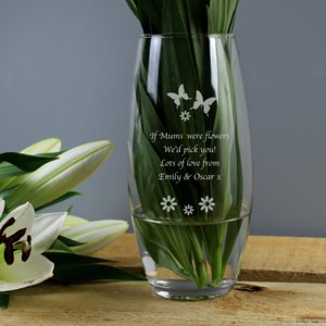 Personalised Bullet Vase with butterfly and flower design