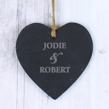 Personalised Couples Small Slate Heart Decoration