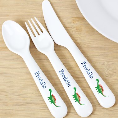 Personalised Dinosaur 3 Piece Plastic Cutlery Set