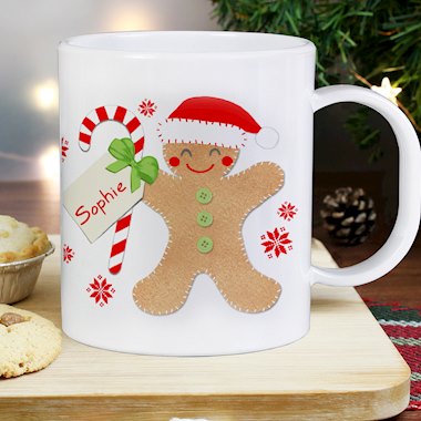 Personalised Felt Stitch Gingerbread Man Plastic Mug