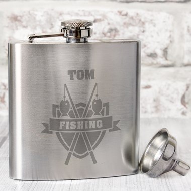 Personalised Fishing Crest Hip Flask