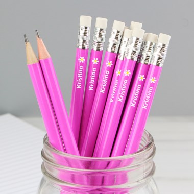 Personalised Flower Motif Pink Pencils