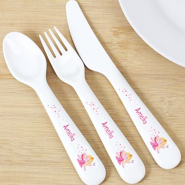 Personalised Garden Fairy 3 Piece Plastic Cutlery Set