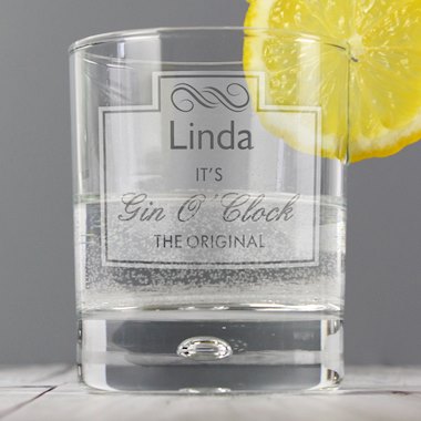 Personalised Gin O Clock Tumbler Bubble Glass