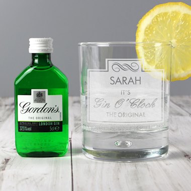 Personalised Gin OClock Glass & Miniature Gin Set