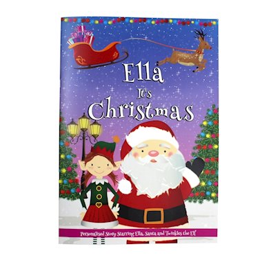 Personalised GIRLS "Its Christmas" Story Book, Featuring Santa and his Elf Twinkles