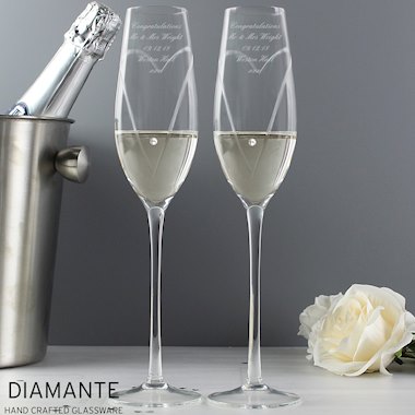 Personalised Hand Cut Heart Pair of Flutes with Gift Box