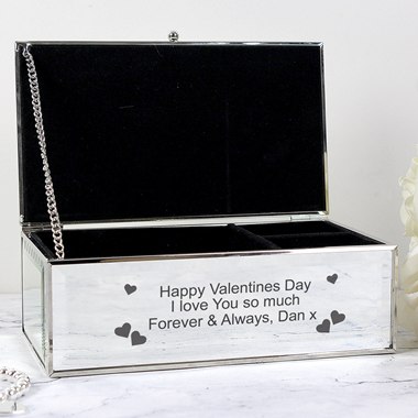 Personalised Jewellery Box - Engraved Heart Design - Mirrored Box