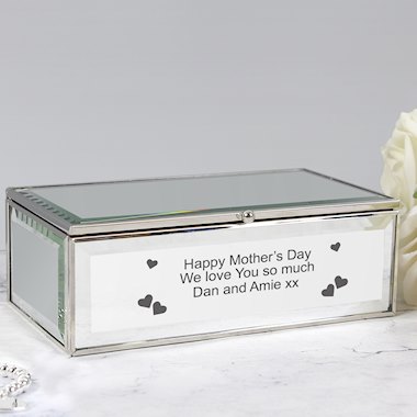 Personalised Jewellery Box - Engraved Heart Design - Mirrored Box