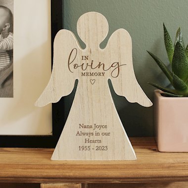 Personalised In Loving Memory Rustic Wooden Angel Decoration