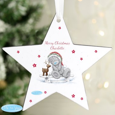 Personalised Me To You Reindeer Wooden Star Decoration
