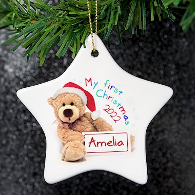 Personalised My First Christmas Teddy Ceramic Star Decoration