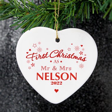 Personalised Our First Christmas Ceramic Heart Decoration