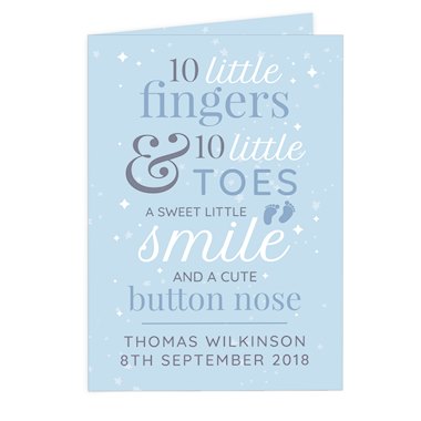 Personalised 10 Little Fingers Blue Baby Card