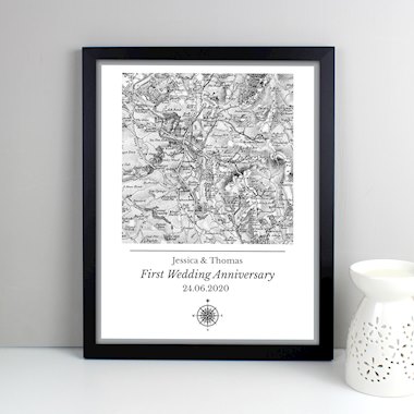 Personalised 1805 - 1874 Old Series Map Compass Black Framed Poster Print