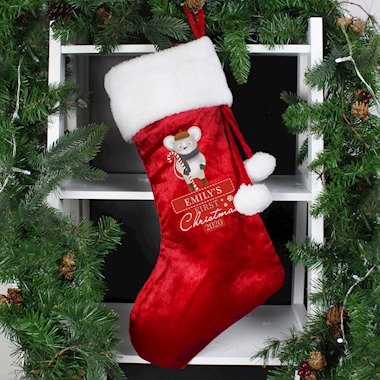 Personalised 1st Christmas Mouse Red Stocking