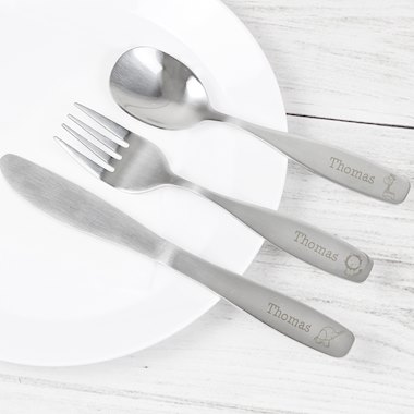 Personalised 3 Piece Hessian Friends Cutlery Set