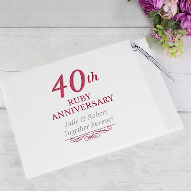 Personalised 40th Ruby Anniversary Hardback Guest Book & Pen